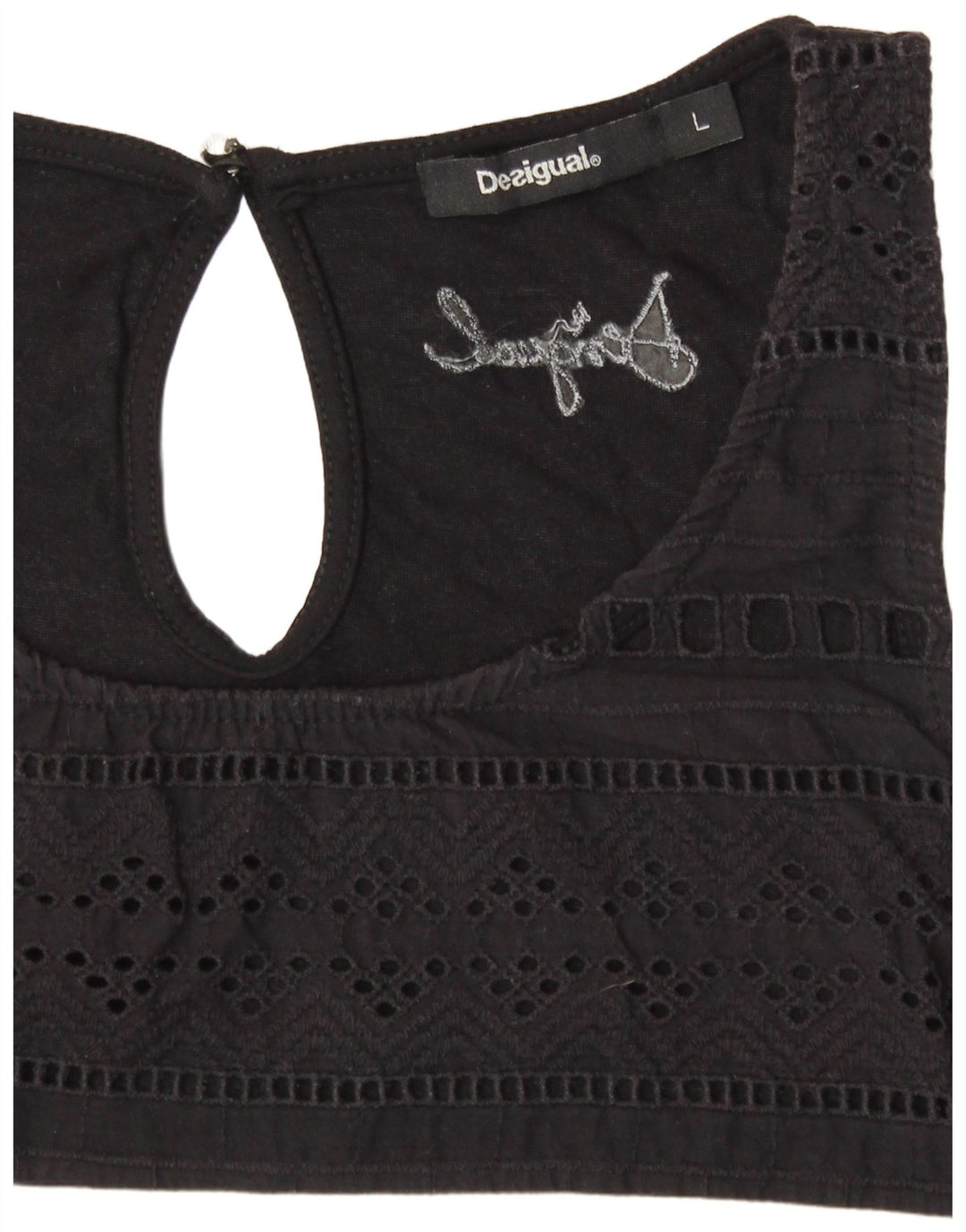 DESIGUAL Débardeur graphique pour femme UK 14 Large Noir Rayé