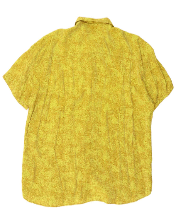 vintage Femmes Surdimensionné Motif Abstrait Chemise Blouse UK 10 Petit Jaune