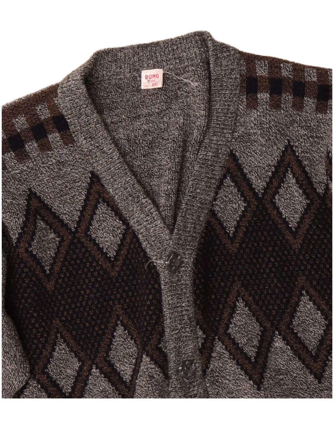 VINTAGE Pull Cardigan Homme 2XL Gris Argyle/Diamant Acrylique