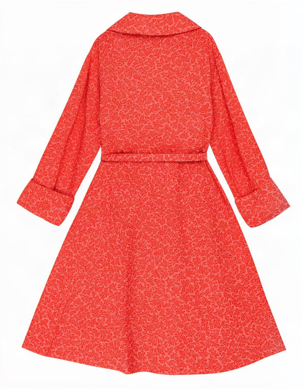 vintage Femmes Robe portefeuille à manches longues UK 10 Petit Floral Rouge
