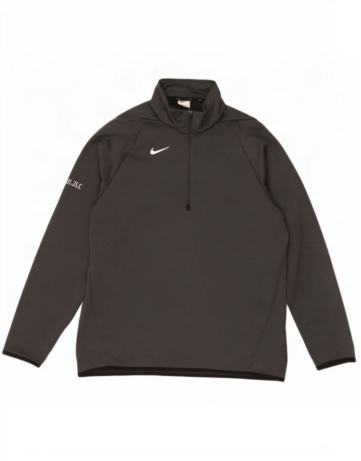 Nike Hommes Dri Fit Zip Neck Pull Survêtement Haut Large Gris Polyester