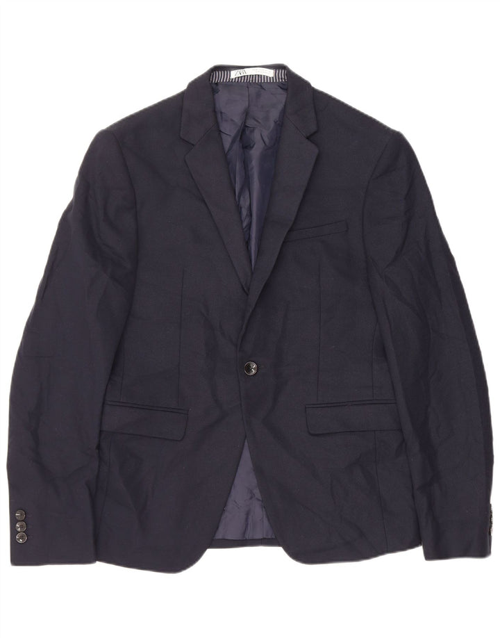 Zara Veste Blazer 1 Bouton Homme EU 46 Petit Bleu Marine Polyester