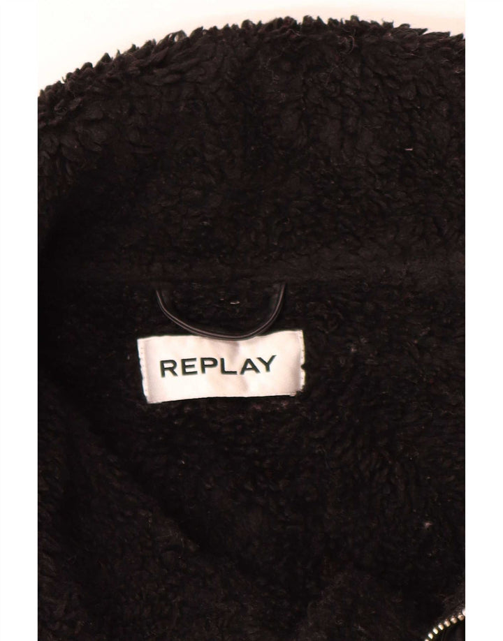 Replay Veste Sherpa Graphique Femme UK 14 Large Marron Polyester