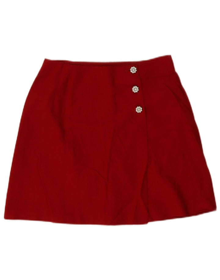vintage Femmes Mini Wrap Jupe Moyenne W28 Laine Vierge Rouge