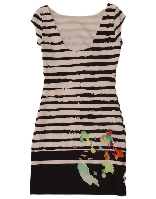 Desigual Robe fourreau pour femme UK 8 Small Noir Rayé