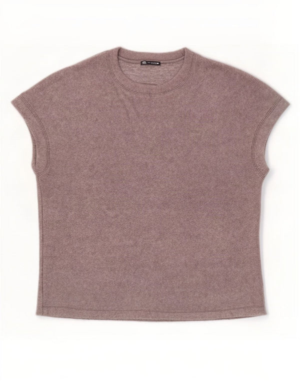 Zara T-Shirt Femme Top UK 14 Acrylique Gris Moyen