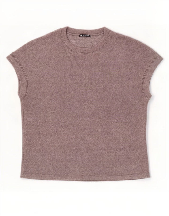 Zara T-Shirt Femme Top UK 14 Acrylique Gris Moyen