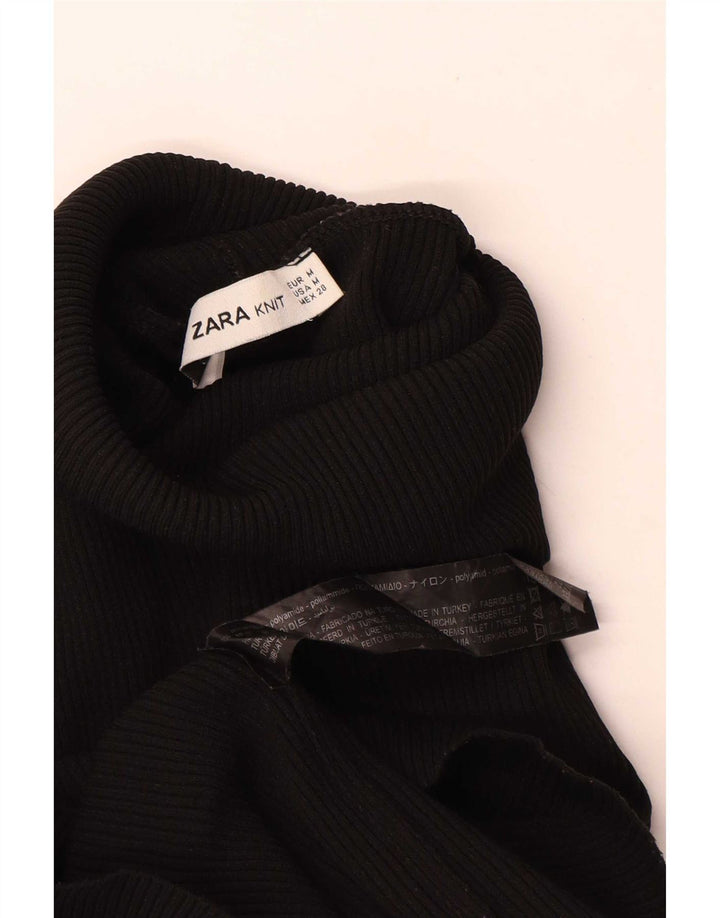 Zara Femme Top Manches Longues UK 12 Medium Noir Polyamide