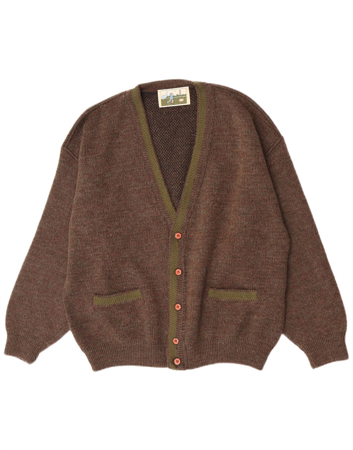 vintage Mens Cardigan Pull Grand Brun Moucheté