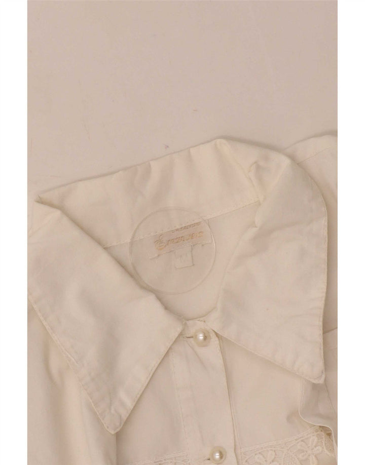vintage Femme Chemise Blouse UK 14 Moyen Blanc Floral