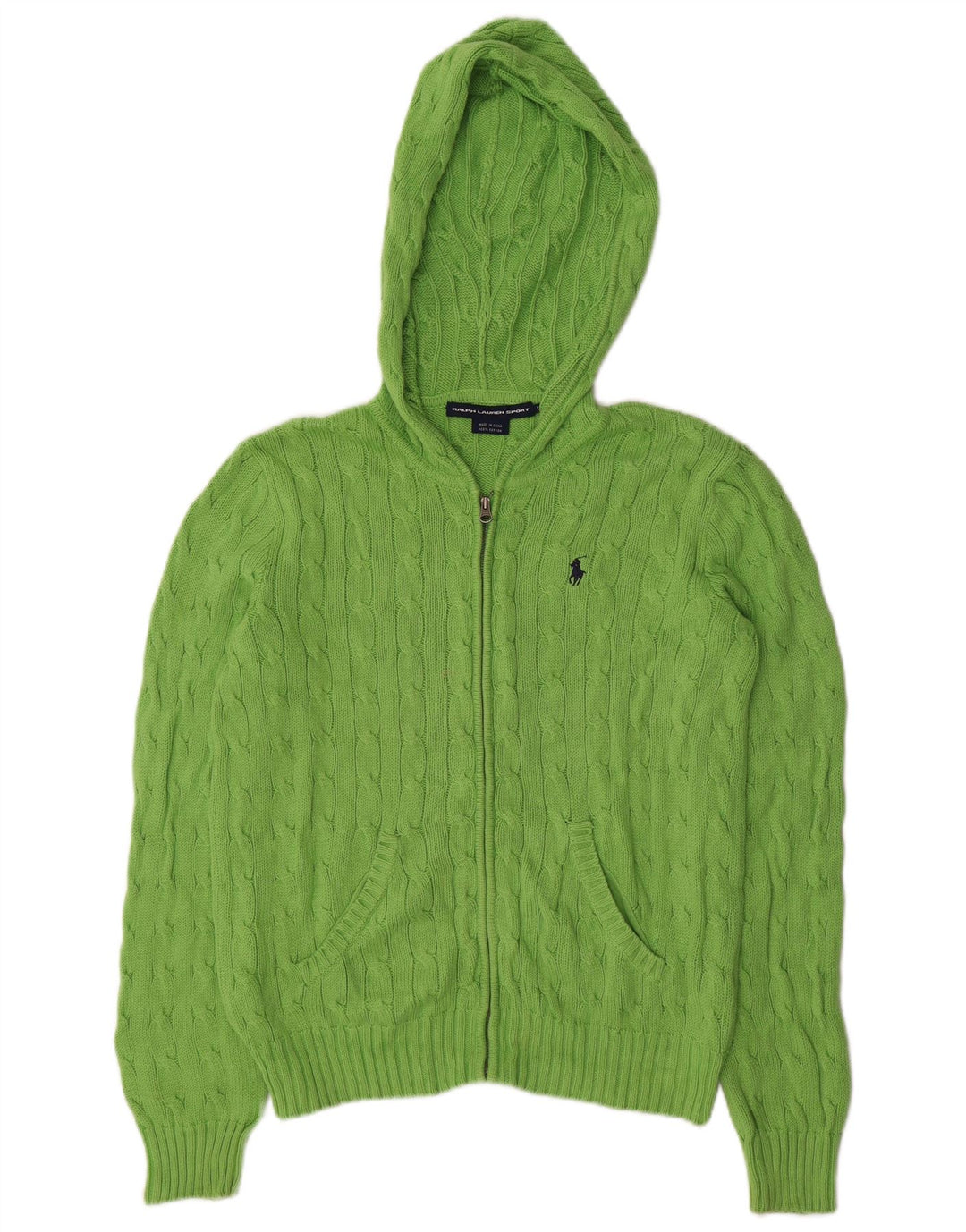 RALPH LAUREN Pull cardigan à capuche pour femme UK 16 Grand coton vert