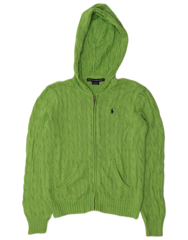 RALPH LAUREN Pull cardigan à capuche pour femme UK 16 Grand coton vert