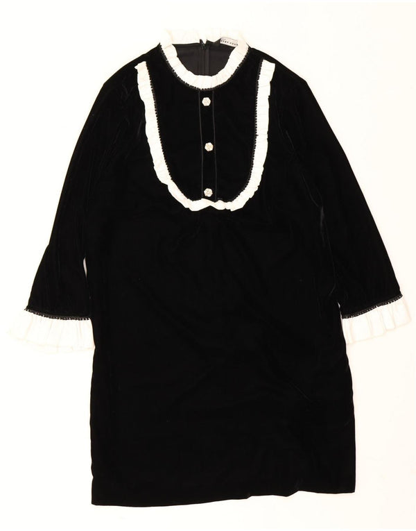 Zara Robe droite en velours à manches longues pour femme UK 14 Noir moyen Colourblock