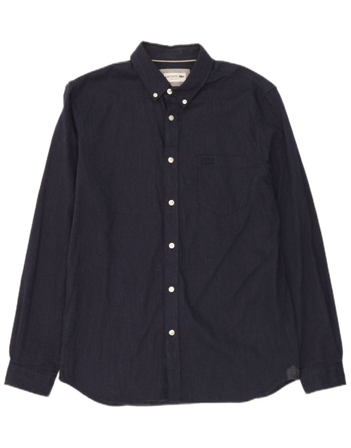Lacoste Chemise coupe régulière pour homme Taille 40 Coton tacheté bleu marine moyen