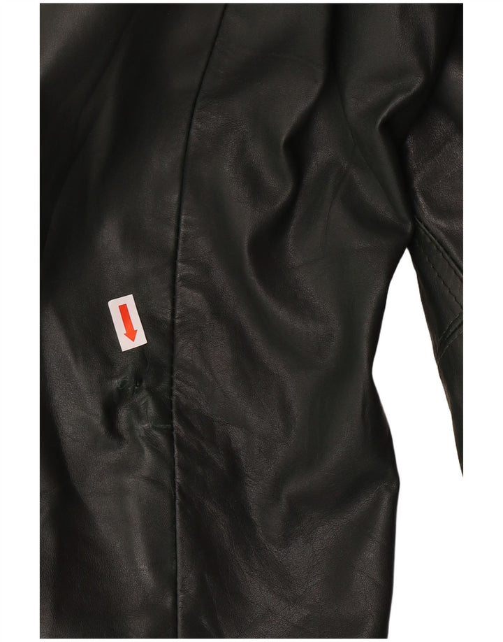 vintage Femmes Double Breasted Manteau en cuir UK 18 XL Vert