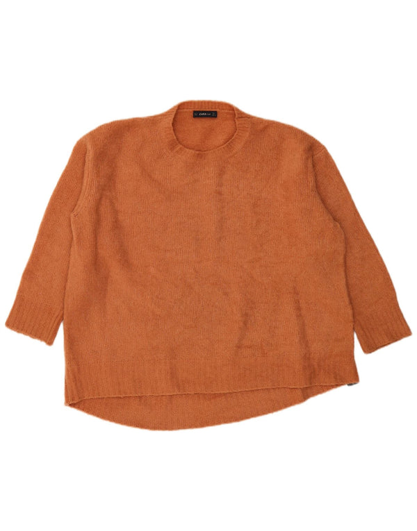 Zara Pull surdimensionné à col rond pour femme UK 16 Large Orange Acrylique