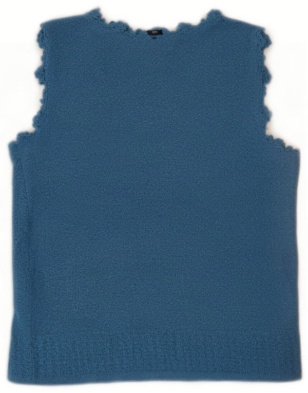 vintage Femmes Sans Manches Tricot Blouse Top UK 12 Bleu Moyen
