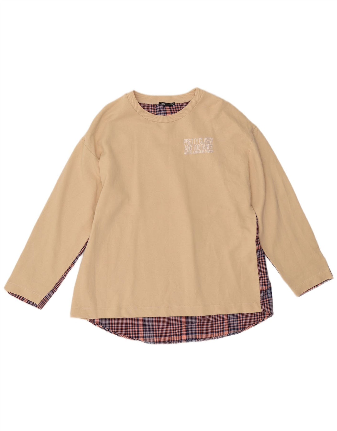 ZARA Femme Coupe Ample Sweat Pull UK 14 Beige Moyen Colorblock