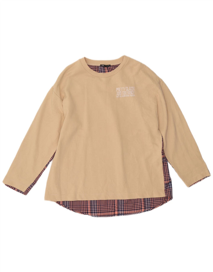 ZARA Femme Coupe Ample Sweat Pull UK 14 Beige Moyen Colorblock