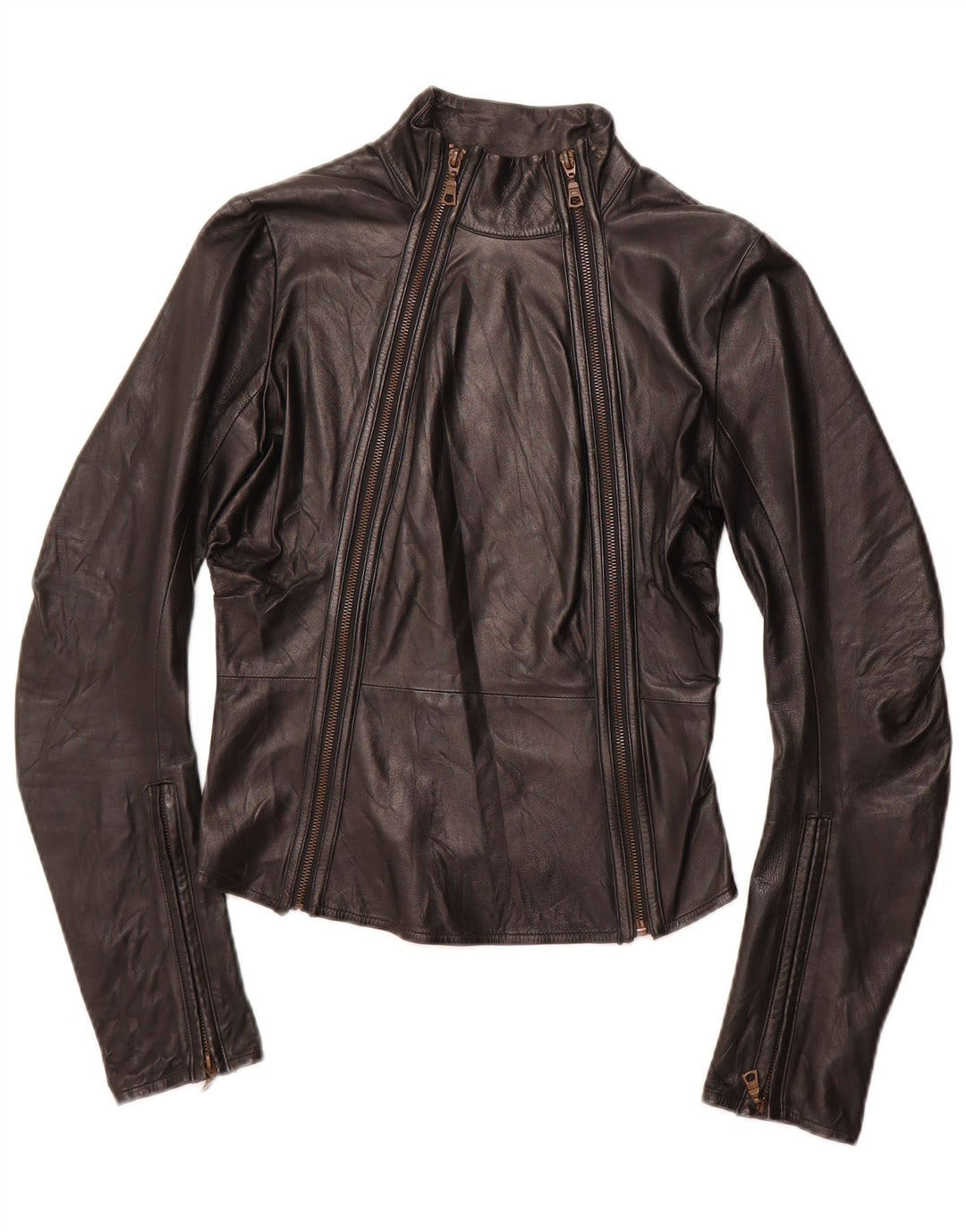 NOLITA Veste de course en cuir court pour femme UK 8 Small Noir