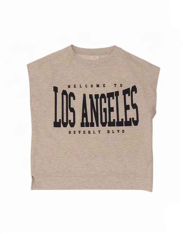 Zara Filles Loose Fit Graphic T-Shirt Top 11-12 ans Gris Coton