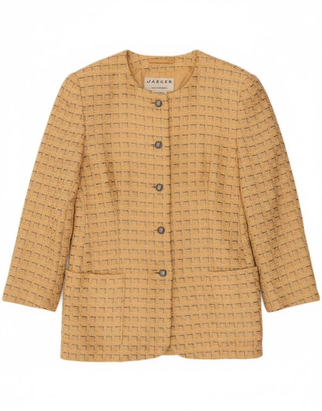 Jaeger Veste blazer à 5 boutons pour femme UK 12 en coton géométrique jaune moyen