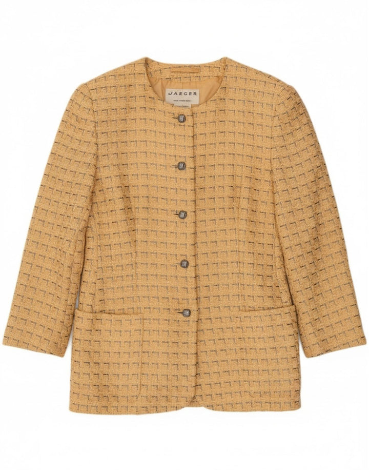 Jaeger Veste blazer à 5 boutons pour femme UK 12 en coton géométrique jaune moyen