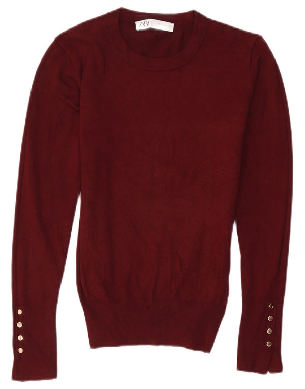 Zara Pull ras du cou pour femme UK 12 Viscose bordeaux moyen