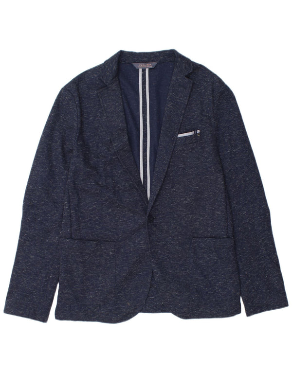 Zara Veste Blazer 1 Bouton Homme EU 54 XL Bleu Marine Moucheté Polyester