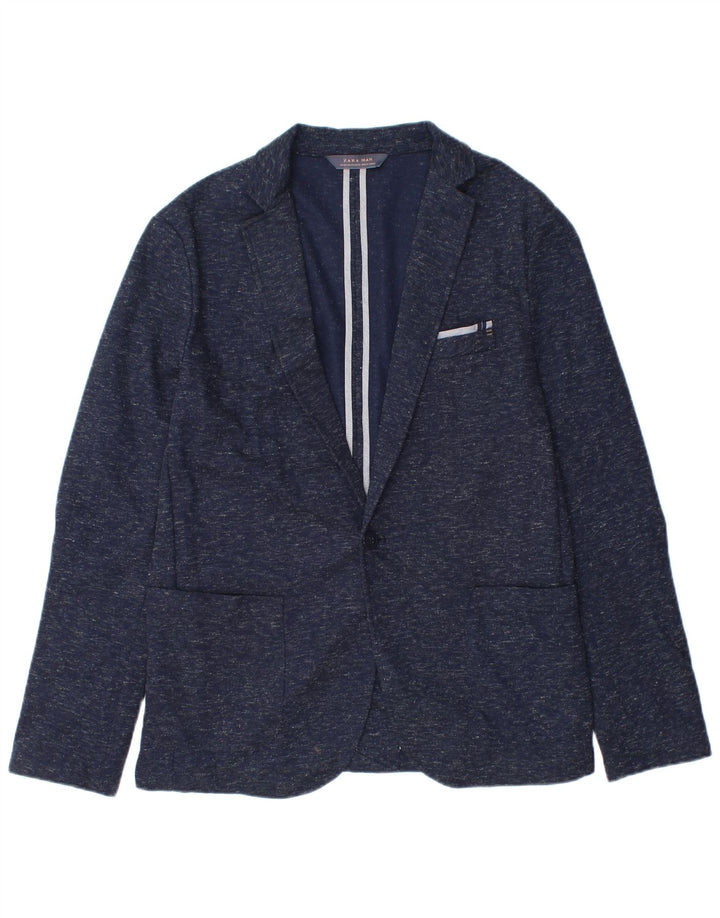 Zara Veste Blazer 1 Bouton Homme EU 54 XL Bleu Marine Moucheté Polyester