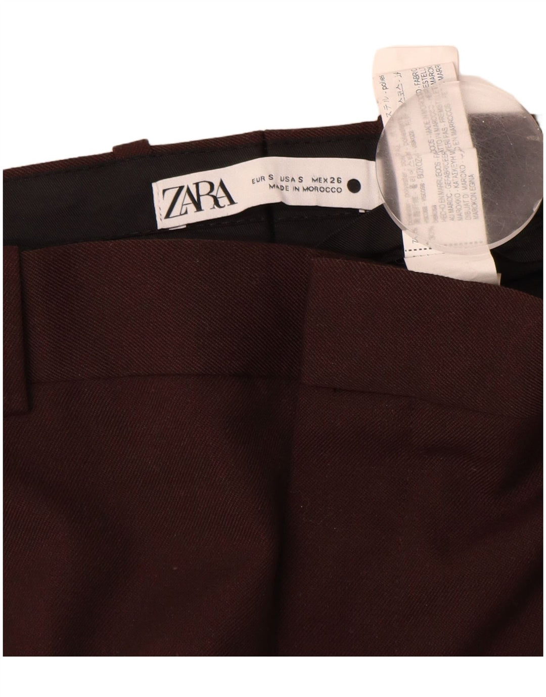 Pantalon Chino Droit Femme Zara Petit W26 L28 Marron Polyester