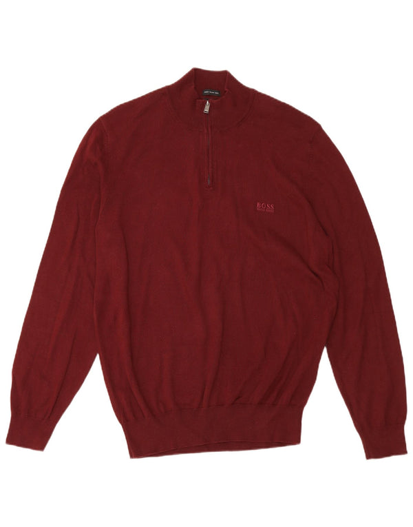 Hugo Boss Pull à col zippé pour homme Grand coton bordeaux