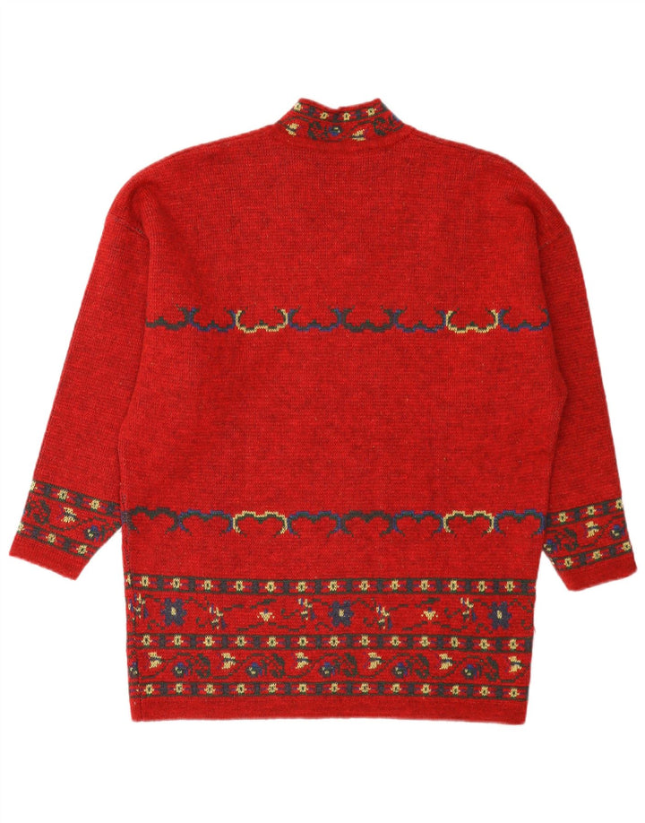 vintage Femme Col V Jumper Pull IT 42 Moyen Rouge Fair Isle Wool