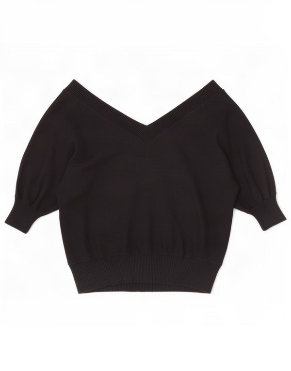 Zara Pull à manches courtes et col en V pour femme UK 14 Noir moyen