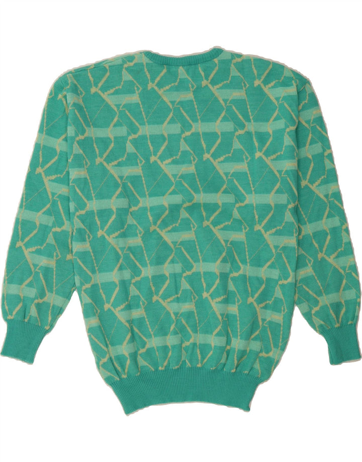 VINTAGE Womens Abstract Pattern Crew Neck Jumper Sweater UK 14 Large Green Vintage Vintage and Second-Hand Vintage from Messina Hembry 