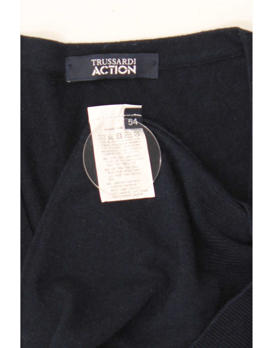 Trussardi Cardigan Pull IT 54 XL Bleu Marine Laine