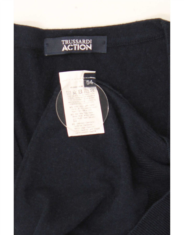 Trussardi Cardigan Pull IT 54 XL Bleu Marine Laine