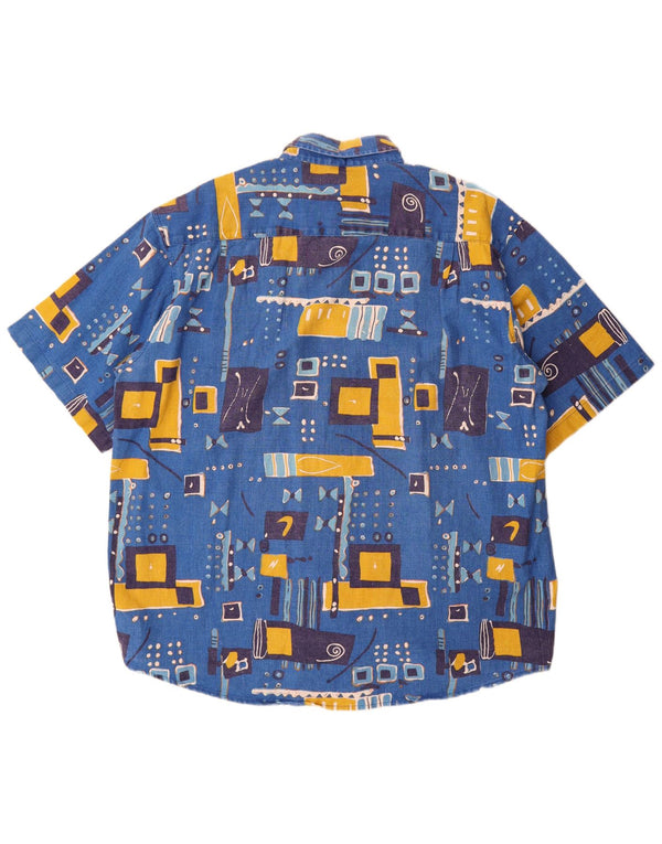 Chemise Vintage à manches courtes pour hommes, 2XL, Patchwork bleu