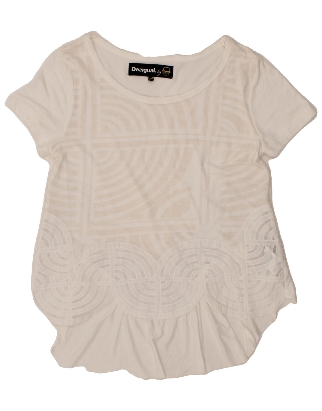 DESIGUAL Womens Asymmetric Blouse Top UK 12 Medium White Geometric Vintage Desigual and Second-Hand Desigual from Messina Hembry 