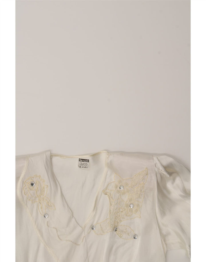 VINTAGE Womens Long Sleeve Blouse Top UK 12 Medium White Viscose Vintage Vintage and Second-Hand Vintage from Messina Hembry 
