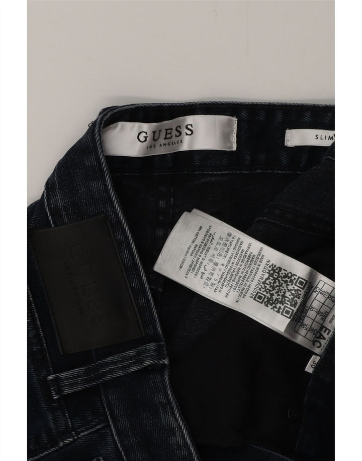 GUESS Short en jean slim vieilli W30 pour homme en coton bleu marine moyen