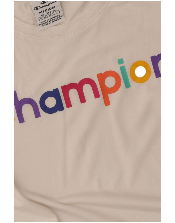 Champion T-Shirt Graphique Femme UK 12 Medium Blanc Rayé