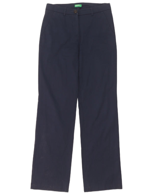 Benetton Pantalon Chino Droit Femme UK 8 Small W28 L31 Bleu Marine Coton