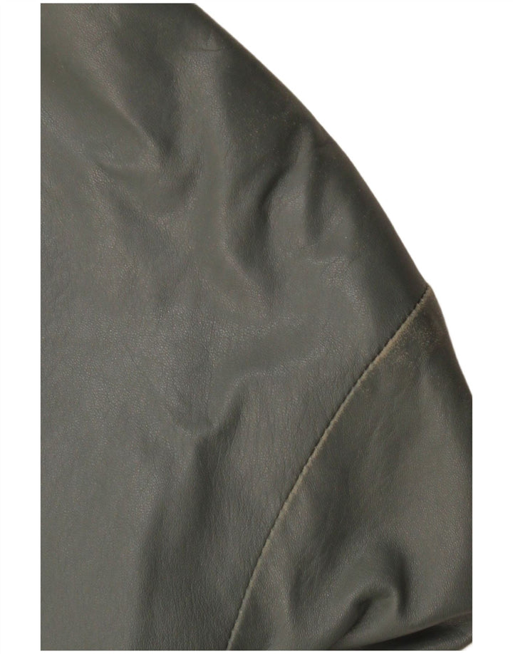 VINTAGE Veste bomber en cuir femme UK 12 Cuir gris moyen