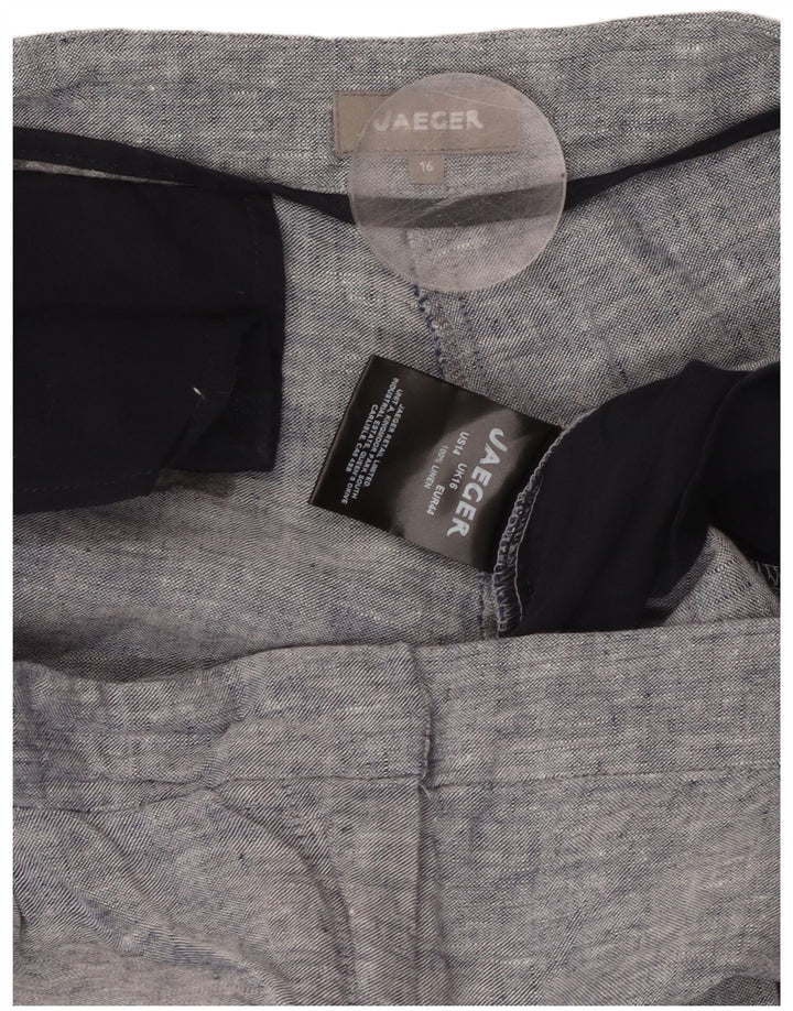 JAEGER Pantalon court droit pour femme UK 16 Large W36 L25 Lin bleu