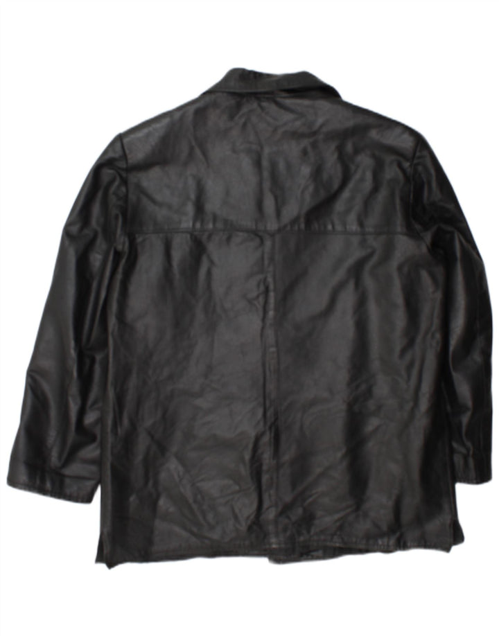 vintage Femmes 3 Boutons Veste Blazer En Cuir UK 18 XL Cuir Noir