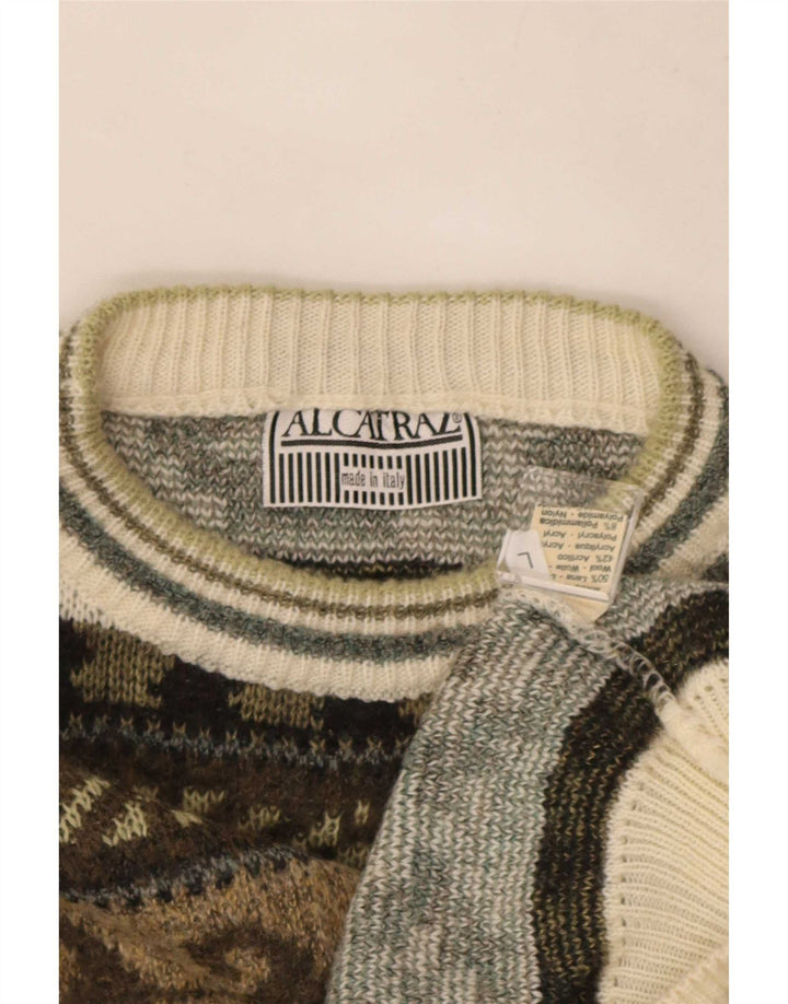 Alcatraz Pull à col rond pour homme en laine Fair Isle kaki