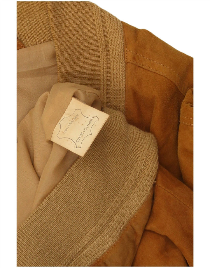 vintage Mens Suede Bomber Jacket UK 44 2XL Cuir Marron