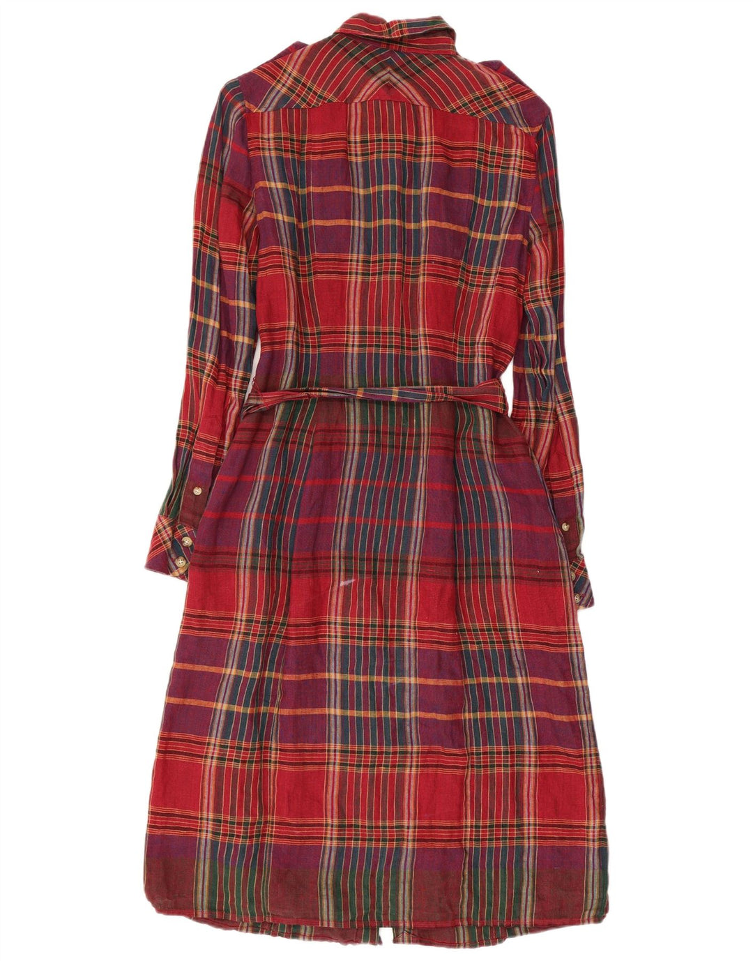 RALPH LAUREN Robe chemise militaire pour femme US 4 petit lin à carreaux rouge