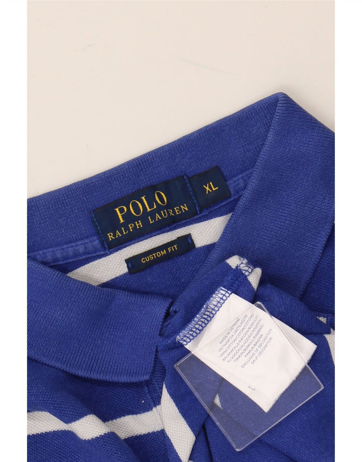 POLO RALPH LAUREN Polo Homme Coupe Sur Mesure XL Bleu Rayé Coton